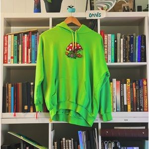 cute green hoodie frog mushroom art embroidery design